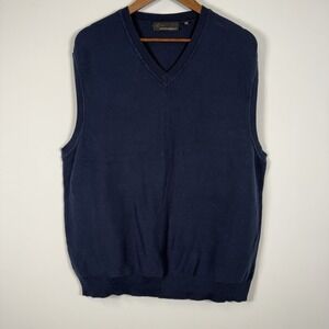 Greg Norman Men's Knit Sweater Vest Golf Navy Blue Sleeveless V-Neck Size Large